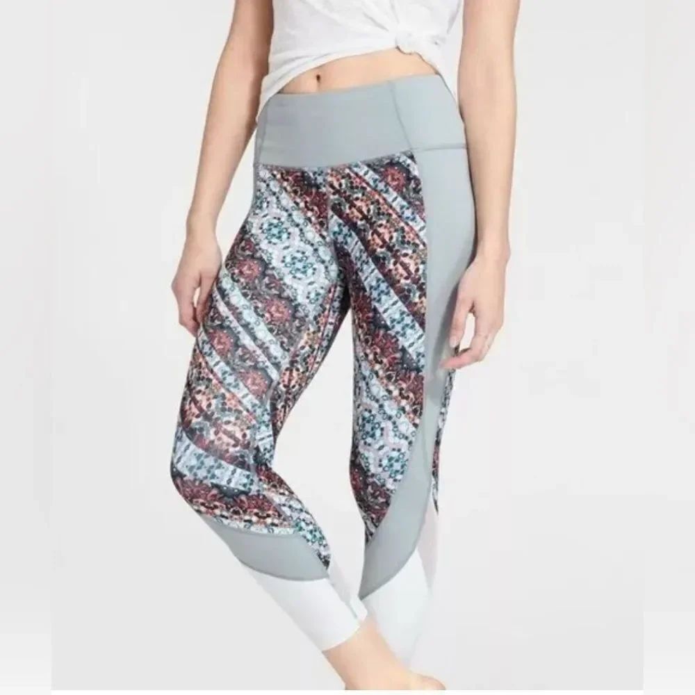 Athleta Cropped Leggings Mesh Trim Gray M